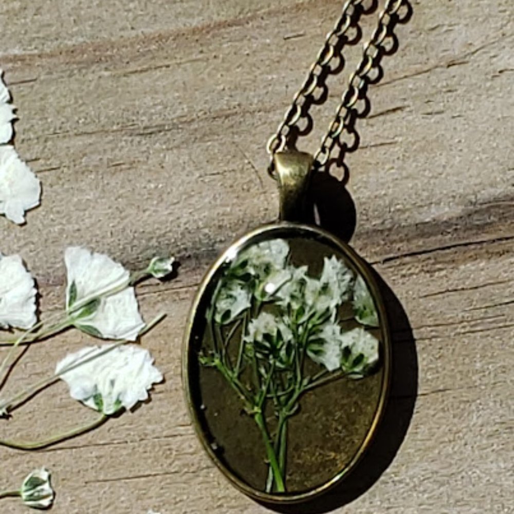 Real Flower Necklace Art Piece Unique Special Gift Chic Bohemian Floral Handmade